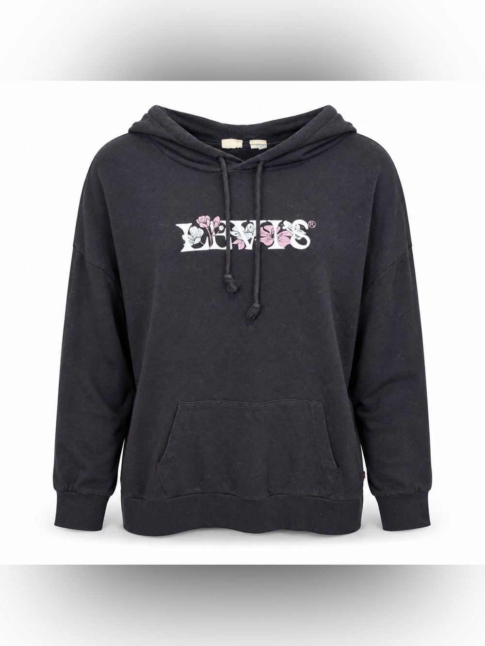 Levi’s Oversized Floral Logo Pullover Hoodie Black Medium Drop Shoulder